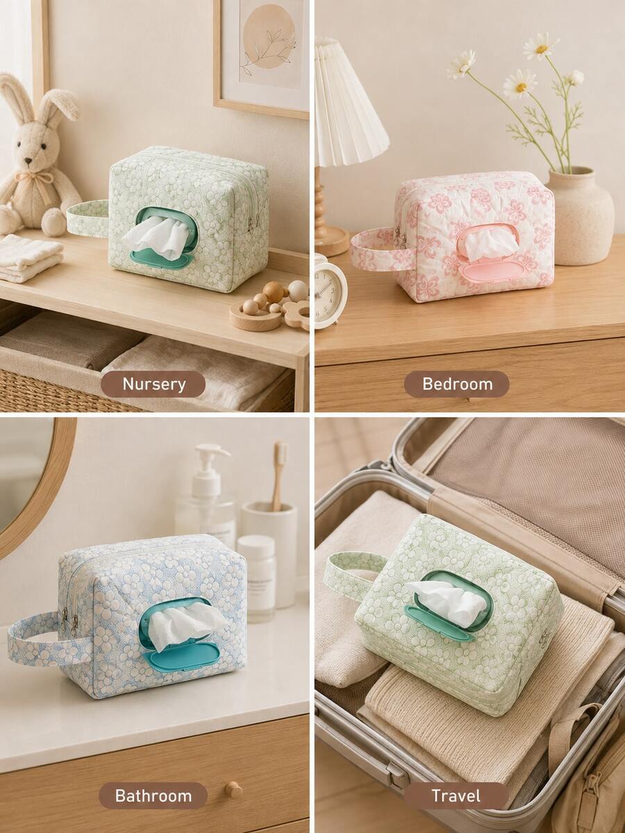 Portable Diaper Storage Bag, Double-Layer Zipper Wet Wipes Organizer With Wrist Strap, Multi-Function Home And Travel Storage Bag - Multicolor - View 1