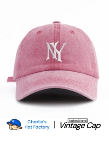 休閒挺版棒球帽 NY刺繡圖案 水洗卡其色復古Dad Hat 中性款 Y2K街頭風遮陽帽 適合夏季旅行 - NY2 - 查看 12
