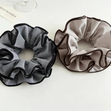 1pc Vintage Plaid 4-Layer Ruffle Scrunchie, Suitable For Girls And Women, Fine Plaid Fabric With Contrast Binding Craft, Fluffy Pleated Design, Elastic Comfortable Non-Damaging To Hair, Can Be Used For Bun And Half-Up Hairstyles, Suitable For Campus Daily Outings And Commuting, Vintage Academic Style Hair Accessory - Multicolor - View 4