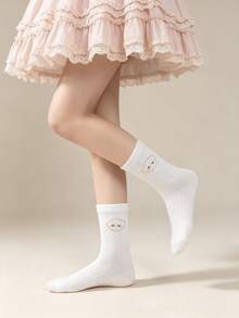 1/5 Pairs Blue & White Floral Cute Puppy Bow Mid-Calf Socks - Multicolor - View 13