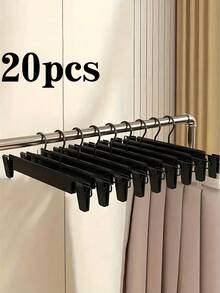 20/10pcs Black Plastic Hangers Set, Includes 2 Adjustable Rust-Proof Skirt Clips And 360-Degree Rotating Hooks, Suitable For Jeans And Casual Pants. - Multicolor - View 14