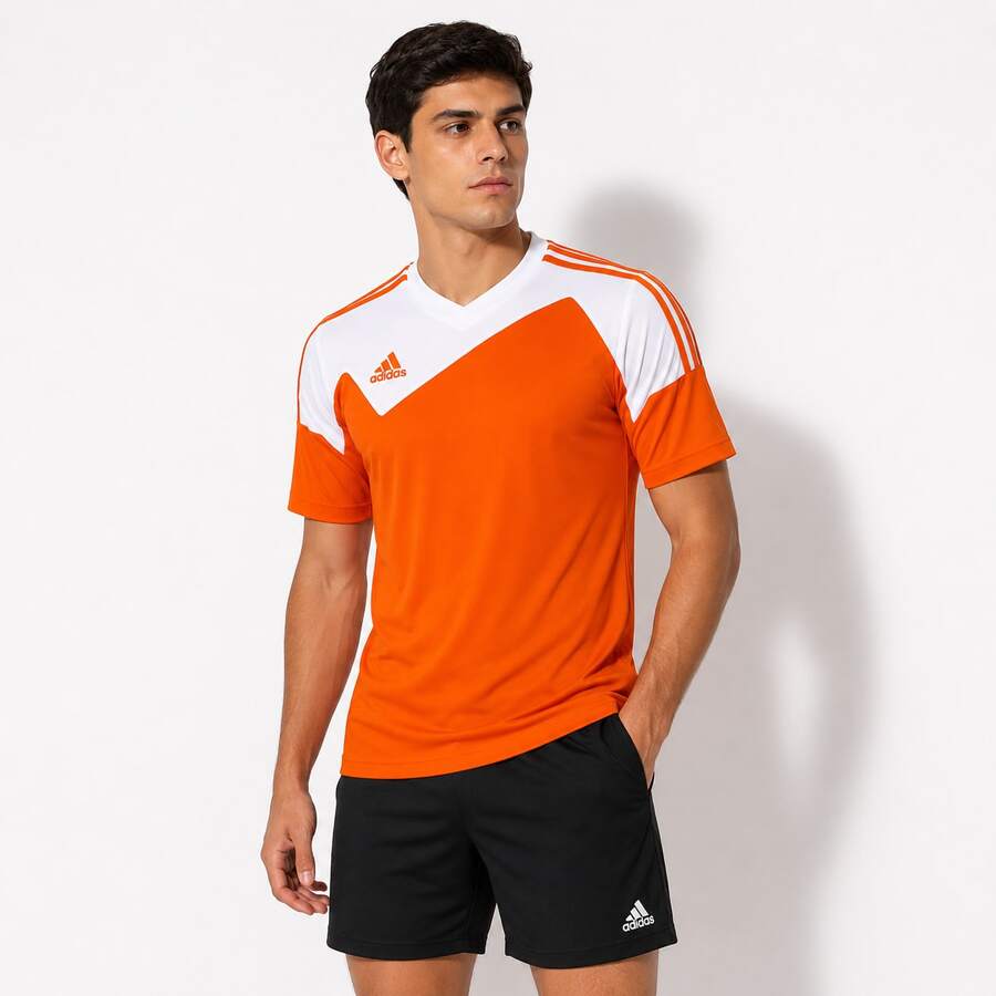 Playera Deportiva Adidas Hombre Naranja Cuello V Para Entrenamiento - Naranja - Ver 1