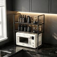 Multi-Layer Kitchen Storage Rack, Thickened Reinforced Steel Tube With Strong Load-Bearing Capacity, Portable Handle Design, Microwave Oven Countertop Shelf, Hollow Drainage Layer Rack, Cookware & Seasoning Storage Organizer, Kitchen Countertop Tidy Storage Shelf - Multicolor - View 3