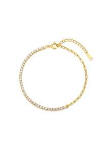 Gelang Tenis Perak Murni S925 Berlapis Emas 18K dengan Pengait yang Dapat Disesuaikan, Hadiah Pergelangan Tangan Hipoalergenik untuk Wanita dengan Kulit Sensitif, Kotak Hadiah - Emas - View 3