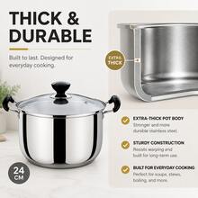 Japanese Minimalist 24cm Extra Thick Soup Pot (1pc) High-End Stainless Steel Modern Style Pot, 9.5in, Heat-Resistant Handle, Dishwasher , Multi-Functional, Daily Kitchen Use, Silver - View 3