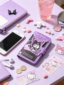 asmodee Sanrio Character Short Bifold Wallet, Hello Kitty & Kuromi Snap‑Button PU Purse, Multi‑Card Slots & Cash Compartment, Vivid Printed Outer Surface - Multicolor - View 8