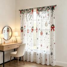 2PCS Christmas Print AB Sheer Curtains, Rod Pocket, Polyester, Home Decor, Window Drapes, Bedroom Living Room, Kitchen - Multicolor - View 7
