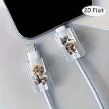 4入可愛貓咪造型線材保護夾,適用於 Apple iOS 手機充電線、數據線,防斷裂保護套,線材配件 - 托腮貓+書包貓組合 - 查看 6