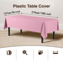 4/8pcs Solid Color Thickened Plastic Tablecloths 137x274cm Rectangular Disposable, Suitable For Birthday Party Wedding Decoration - D-Light Pink - View 2