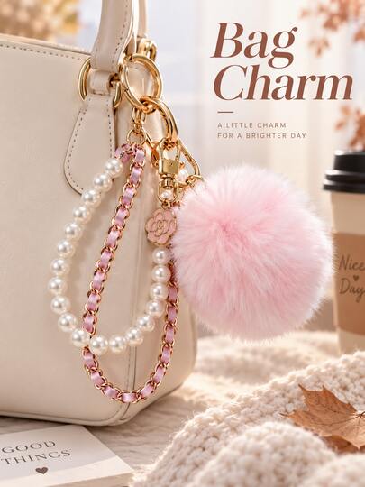 New Pink Sweet Cute Chain Pearl Fur Bag Charm, Can Be Used As Double Layer Bag Handle Chain, Multi-Function INS Fashion Girl Keychain, Designer Niche Style To Meet Different Occasion Needs, Bag Decoration, Suitable For Sisters, Friends, Daily Use, Gift Giving