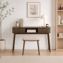 Mid-Century Console Style, Vintage Console With Drawers And Open Shelf, Modern Coffee Table/Desk, Suitable For Living Room, Entryway, And Hallway, Walnut Finish (Chairs Not Included) - Walnut - View 1