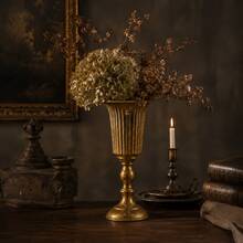 1pcEuropean Vintage Cast Iron Trophy Vase Distressed Rustic Retro Flower Planter With Handles Tall Pedestal Flower Holder For Wedding Ceremony Table Centerpiece Floral Arrangement Photo Prop Home Decoration - A - View 6