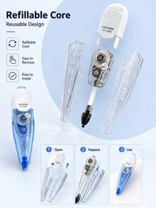 3pcs Aesthetic Press-Type Correction Tape Set, Refillable Large Capacity White Out Tape, Portable Smooth Correction Roller With Refills For Middle & High School Students, School Supplies & Office Stationery - Multiple Options Available - View 5