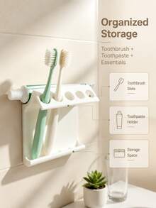 1 buah Rak Penyimpanan Kamar Mandi Multifungsi, Dapat Digunakan Sebagai Tempat Sikat Gigi, Rak Pengering Multifungsi, dan Rak Penyimpanan yang Dipasang di Dinding. Cocok untuk Kamar Mandi dan Dapur, Desain Minimalis, Bergaya dan Praktis - MultiWarna - View 2