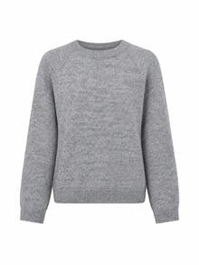 Women's Grey Knitted Round Neck Drop Shoulder Long Sleeve Regular Fit Sweater, Perfect For Fall & Winter Daily Wear - Light Grey - View 8