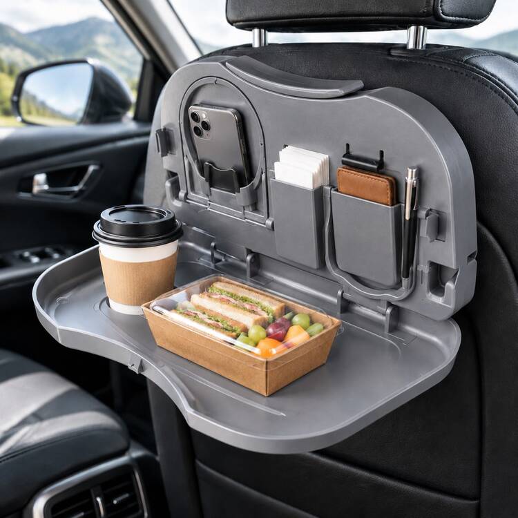 Multifunctional Car Backseat Tray Table - Foldable Auto Headrest Dining Desk With Phone Holder & Storage Pockets, Universal Vehicle Interior Organizer For Travel & Camping - A - View 13
