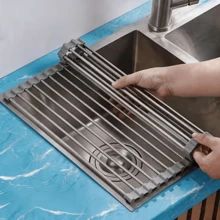 1 قطعة رف تصريف معدني قابل للطي، رف تجفيف الأطباق من سبيكة الألومنيوم، مناسب لتصريف حوض المطبخ، يناسب الأواني والمقالي والأوعية وغسل وتجفيف الفواكه والخضروات - رف تجفيف - مشاهدة 2