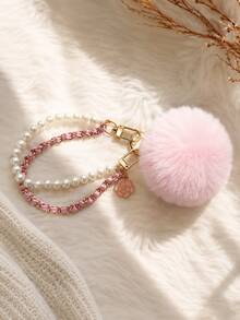New Pink Sweet Cute Chain Pearl Fur Bag Charm, Can Be Used As Double Layer Bag Handle Chain, Multi-Function INS Fashion Girl Keychain, Designer Niche Style To Meet Different Occasion Needs, Bag Decoration, Suitable For Sisters, Friends, Daily Use, Gift Giving - Multicolor - View 8