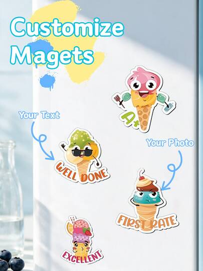 1/3/5/10 piezas Imanes de nevera personalizados con texto de helado, decoración de puerta de refrigerador de cocina, decoración del hogar creativa, imanes de nevera divertidos y prácticos, idea de regalo única, regalo del Día de San Valentín, regalo de Navidad, diseño duradero de colores vibrantes