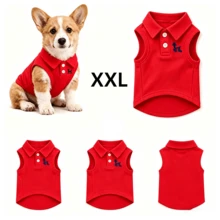 Red Pet Polo Shirt, Breathable Pique Fabric, Suitable For Poodles And Bichons, Soft And Comfortable, Suitable For Outdoor/Beach Spring Summer Autumn - Red - View 9