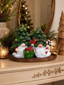1pc Christmas Gnome Figurine, Cute Christmas Tree Gnome With Gift Box, Cardinal Bird Or Candy Cane, Christmas Decorations For Home, Tabletop Shelf Fireplace Mantel Decor, Holiday Gift - Christmas Tree Gnome - View 1