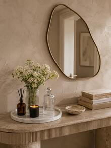 1pc Modern Round White Marble Pattern Storage Tray With High Edges, Can Store Fragrance, Cosmetics, Candles, Aromatherapy Diffuser, Jewelry And Accessories, Suitable For Bathroom Countertop, Vanity, Entryway Table Or Coffee Table, Clutter Storage Tray, Home Storage, Desktop Decoration - Multicolor - View 8