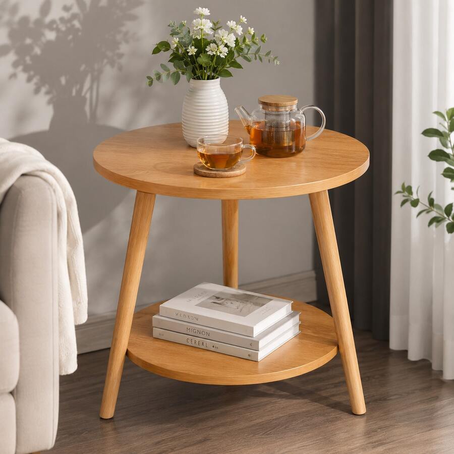 Simple Two-Tier Side Table – Suitable For Living Rooms, Balconies, Small Apartments, And Bedrooms (As A Bedside Table) - Wood - View 1