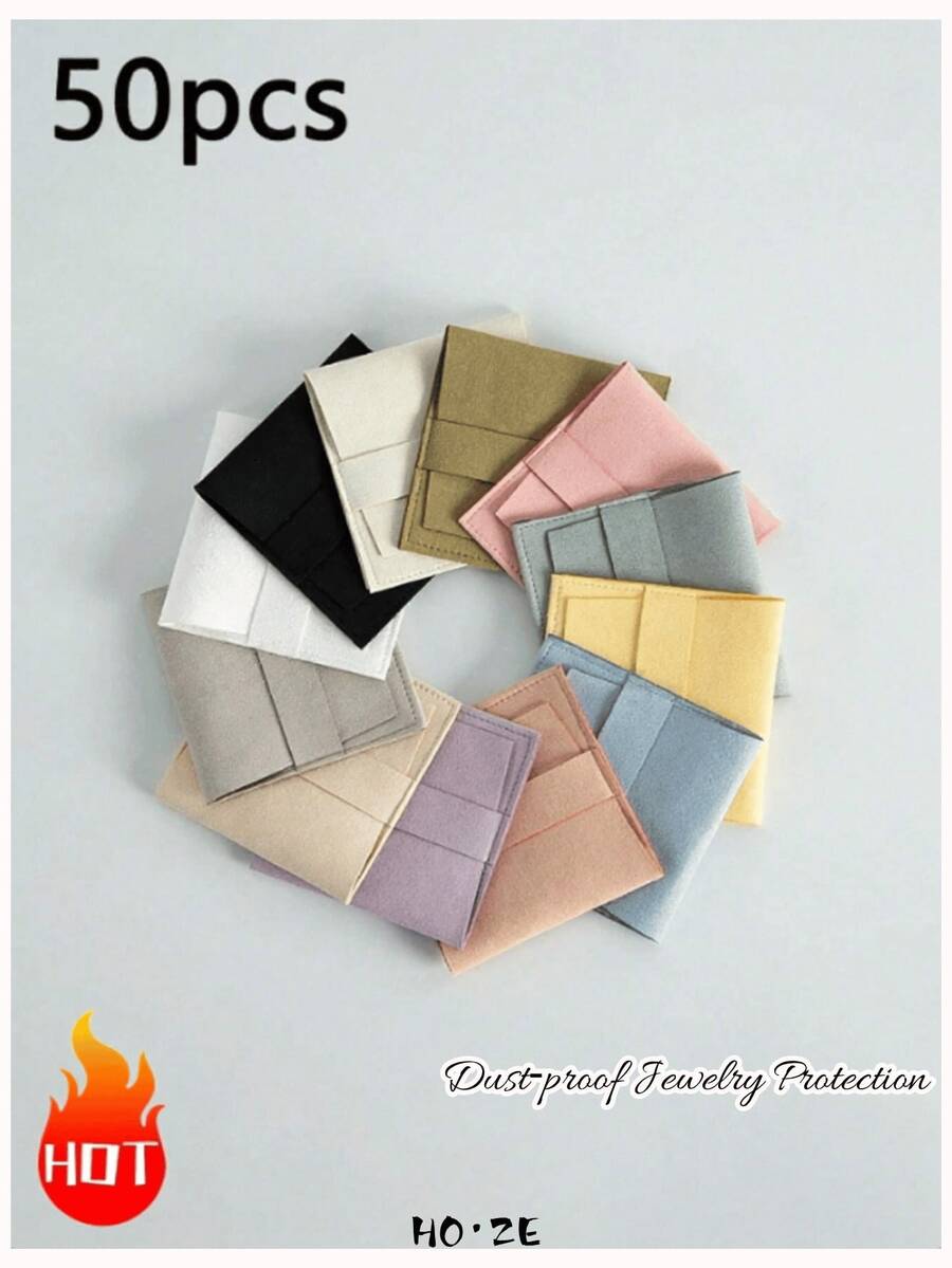 50Pcs Microfiber Jewelry Pouch, Mini Flip‑Cover Jewelry Pouch, Dust‑Proof Scratch‑Resistant Jewelry Pouch For Gift Packaging - Jewelry Bag - View 1
