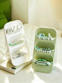 Premium Desktop Cosmetic Organizer With Slanted Pen Holder Large Capacity Dust Proof Countertop Storage Rack For Makeup Brushes Lipsticks Eyebrow Pencils Skincare Products Partitioned Slanted Design Easily Store Makeup Tools Room Decor Storage - Multicolor - View 4