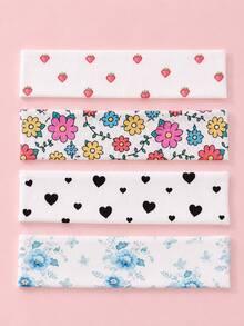 4pcs Cute Loose Elastic Hairband Set, Strawberry, Heart And Floral Patterns, Ribbed Soft Elastic Hair Ties, Suitable For Women And Girls' Daily Casual Hair Accessories - Multicolor - View 6