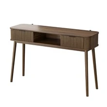 Mid-Century Console Style, Vintage Console With Drawers And Open Shelf, Modern Coffee Table/Desk, Suitable For Living Room, Entryway, And Hallway, Walnut Finish (Chairs Not Included) - Walnut - View 11