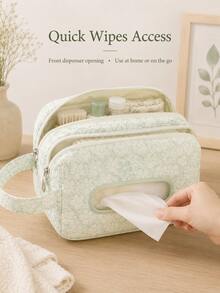 Portable Diaper Storage Bag, Double-Layer Zipper Wet Wipes Organizer With Wrist Strap, Multi-Function Home And Travel Storage Bag - Multicolor - View 7