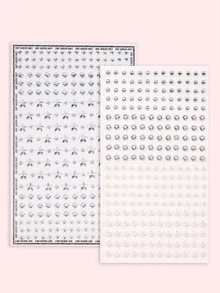 STARTTOOS 2PCS Silver White Mixed Size Star & Pearl Rhinestone Eye & Face Decor Stickers, Under Eye Rhinestone Makeup For Stage, DIY Music Festival, Y2K Makeup, Party & Rave - White - View 8