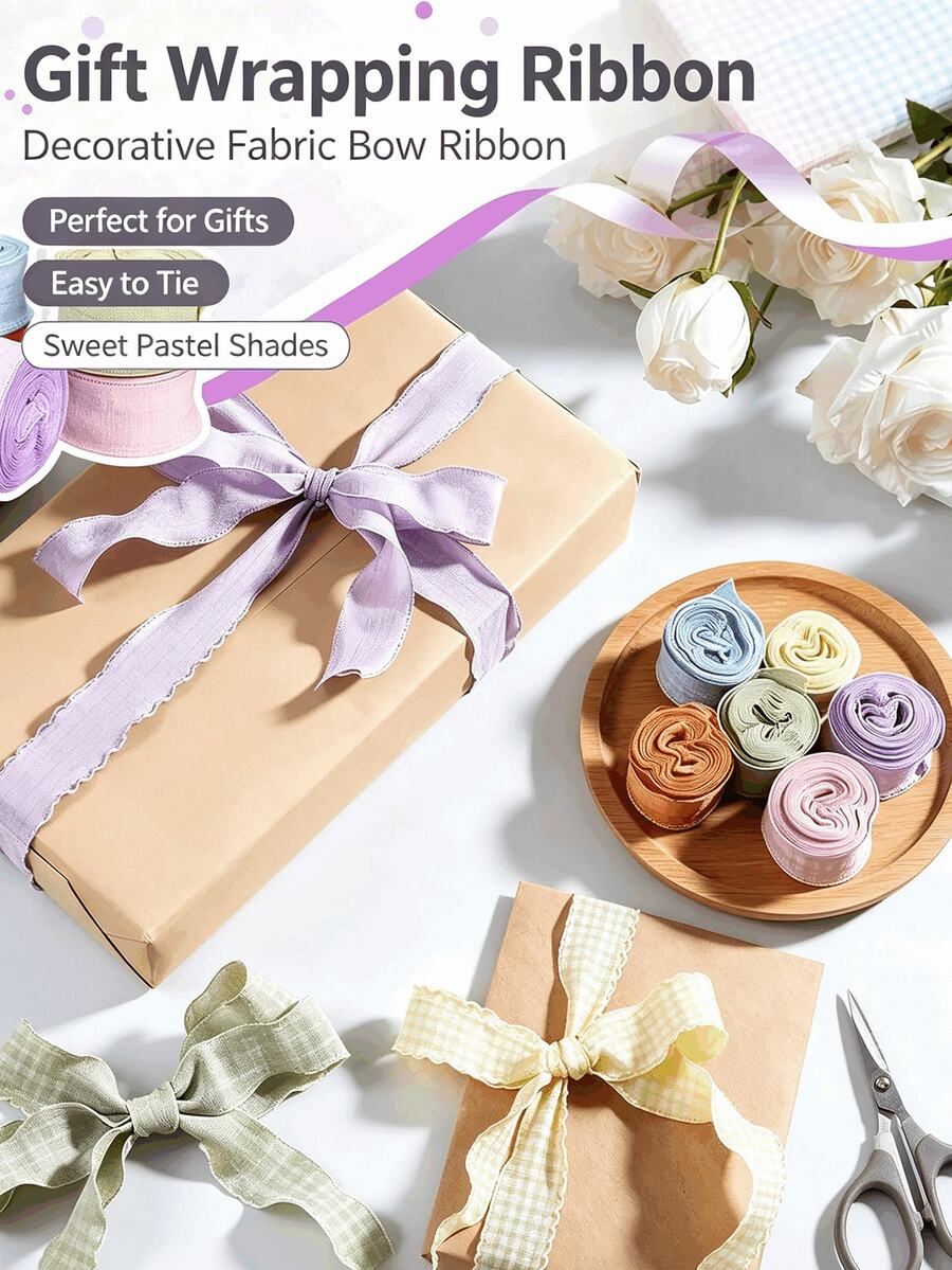 Macaron Color Wavy Edge Ribbon Set, Ruffled Fan-Shaped Decorative Ribbon, Soft Foldable Handmade Ribbon, Suitable For Gift Wrapping, Bow Making, Mid-Autumn Festival Decoration, DIY Bouquets And Party Decor