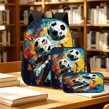 Colorful Soccer 2D Print 3 Pieces Backpack Set, Large Capacity Backpack With Crossbody Bag And Pencil Case, Side Elastic Mesh Pocket For Water Bottle Storage, Wide Breathable Adjustable Shoulder Straps, Dynamic Sports Style For Daily Commute, Travel And Casual Storage - Printed Bag - View 8
