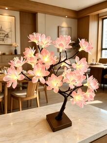 1PC Pink Fiber Optic Flower Tree Lamp, 24 Lights, 60CM Height, USB + 3 AA Batteries Dual Power, Warm White Fiber Optic Flower Desktop LED Tree Light, Spring Valentine's Day Easter Bedroom Home Housewarming Atmosphere Decorative Ornament - Yellow - View 10