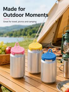 PLA Beverage Can Lid With Flip Cover, Dust And Insect Proof Cover, Suitable For Soda Water And Narrow Mouth Beer Cans, Multiple Colors Available, Picnic, Travel And Home Party Camping Accessory (Not For Food Contact) - Multicolor - View 3