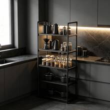 Rak Penyimpanan Multifungsi untuk Meja Dapur, Desain Tinggi Cocok untuk Oven Microwave, Desain Pegangan, Rak Berongga untuk Ventilasi dan Drainase, Tabung Baja Tebal dengan Kapasitas Beban yang Kuat, Rak Pengatur Peralatan Dapur Rumah Tangga, Panci, Botol, Tersedia Berbagai Ukuran - Hitam dan Putih - View 4