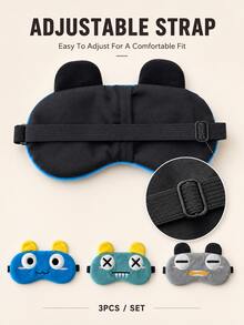 3pcs Cute Funny Cartoon Plush Sleep Eye Mask Set, Soft Comfortable Light-Blocking Eye Cover With Adjustable Elastic Strap, 3 Different Face Designs For Travel, Nap, Sleepover & Pajama Party - KM Style - View 4