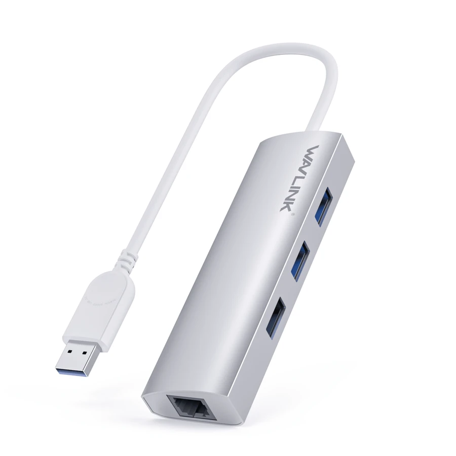 USB 3.0 Hub, 3-Port USB Hub With Gigabit Ethernet Adapter, Aluminum Compact Design, Plug & Play For Laptops/PCs, Silver - Silver - View 1