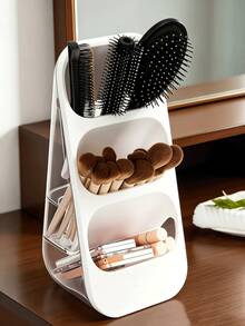 Premium Desktop Cosmetic Organizer With Slanted Pen Holder Large Capacity Dust Proof Countertop Storage Rack For Makeup Brushes Lipsticks Eyebrow Pencils Skincare Products Partitioned Slanted Design Easily Store Makeup Tools Room Decor Storage - Multicolor - View 9