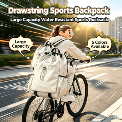 Drawstring Badminton Backpack, Large Capacity Water‑Resistant Sports Rucksack, Portable Tennis Gym Sack Bag For Outdoor Training