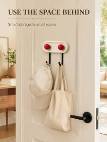 Modern Dopamine Oval Wall-Mounted Double Hook With Colorful Round Knob, Self-Adhesive No-Drill Design, Dual Hanging Arms, Compact Storage Hook, Suitable For Bedroom, Entryway, Dorm, Bathroom And Kitchen, Can Hang Keys, Towels, Bags And Accessories - Multicolor - View 7