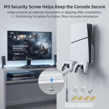 Metal Wall Mount Bracket Compatible With P5 Slim, Pro And Standard Edition Game Consoles, With Ventilated Base, 2 Detachable Controller Holders And Headphone Hook, Space-Saving Game Console Storage Rack, Includes Installation Screw Set - View 2