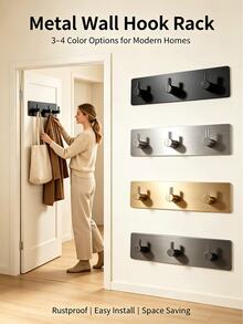 No-Drill Wall-Mounted Key Rack 2/3/4/5 Hooks With Adhesive Backing, No-Trace Installation, Key Storage Organizer Hook, Bathroom Wall Hook, Suitable For Entryway/Kitchen/Bathroom, Autumn Christmas Home Decor, Christmas Halloween - Multicolor - View 6