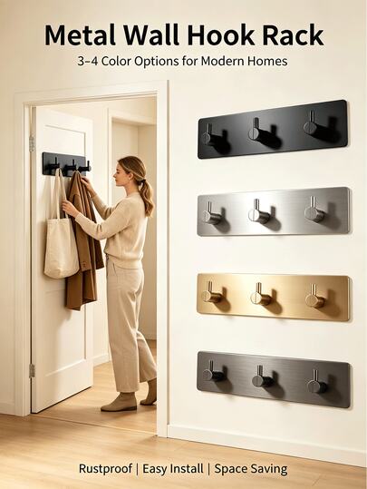 No-Drill Wall-Mounted Key Holder | 2/3/4/5 Hook Style + Adhesive Backing, No-Trace Installation, Key Storage Organizer, Bathroom Wall Hook, Suitable For Entryway/Kitchen/Bathroom, Suitable For Autumn, Christmas Home Decor, Christmas, Halloween