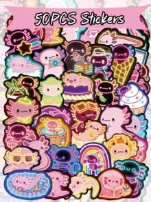 50 buah Stiker Salamander Neon, Stiker Vinyl Tahan Air, Cocok untuk Sepeda, Sepatu Roda, Botol Minum, Helm, Rak Sepeda, Tas Belakang, Skateboard, Mobil - MultiWarna - View 1