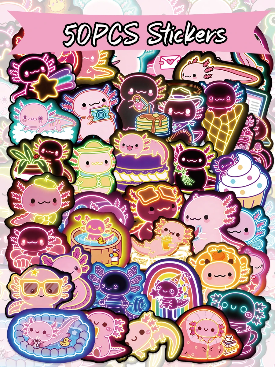50 buah Stiker Salamander Neon, Stiker Vinyl Tahan Air, Cocok untuk Sepeda, Sepatu Roda, Botol Minum, Helm, Rak Sepeda, Tas Belakang, Skateboard, Mobil - MultiWarna - View 1
