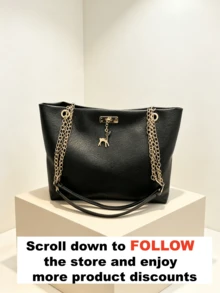 Large Capacity Handbag For Women, Chic Chain Shoulder Bag, New Fashion Underarm Bag, Retro Linen Tote Bag - Black - View 2