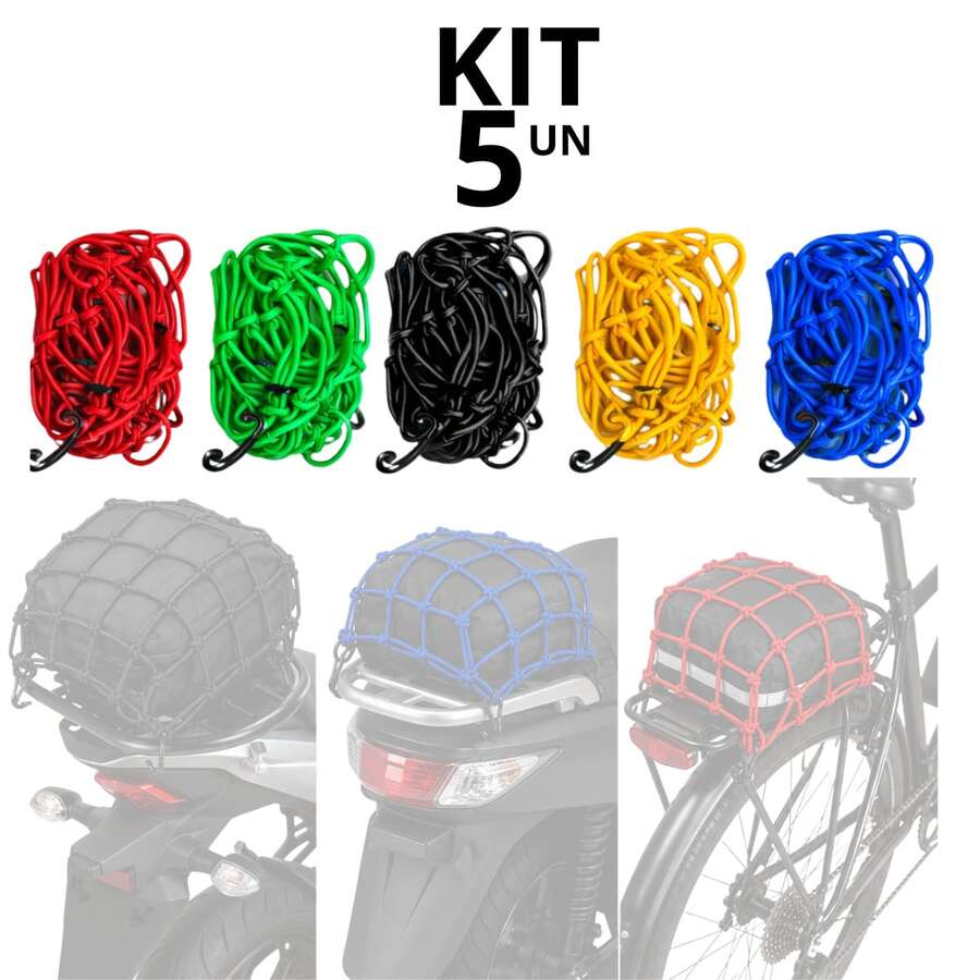 5 Rede Porta Objetos Para Moto Bagageiro Capacete e Cargas